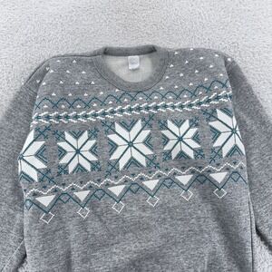 Vintage Fair Isle Snowflake Crewneck Mens XS Gray Tultex Blue White Pullover USA